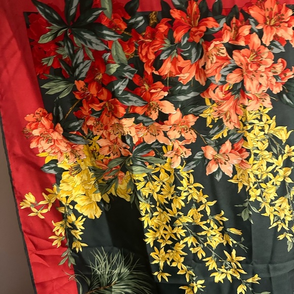 Vintage Valentino Four Seasons Floral Silk Scarf with Red Border - Picture 5 of 6